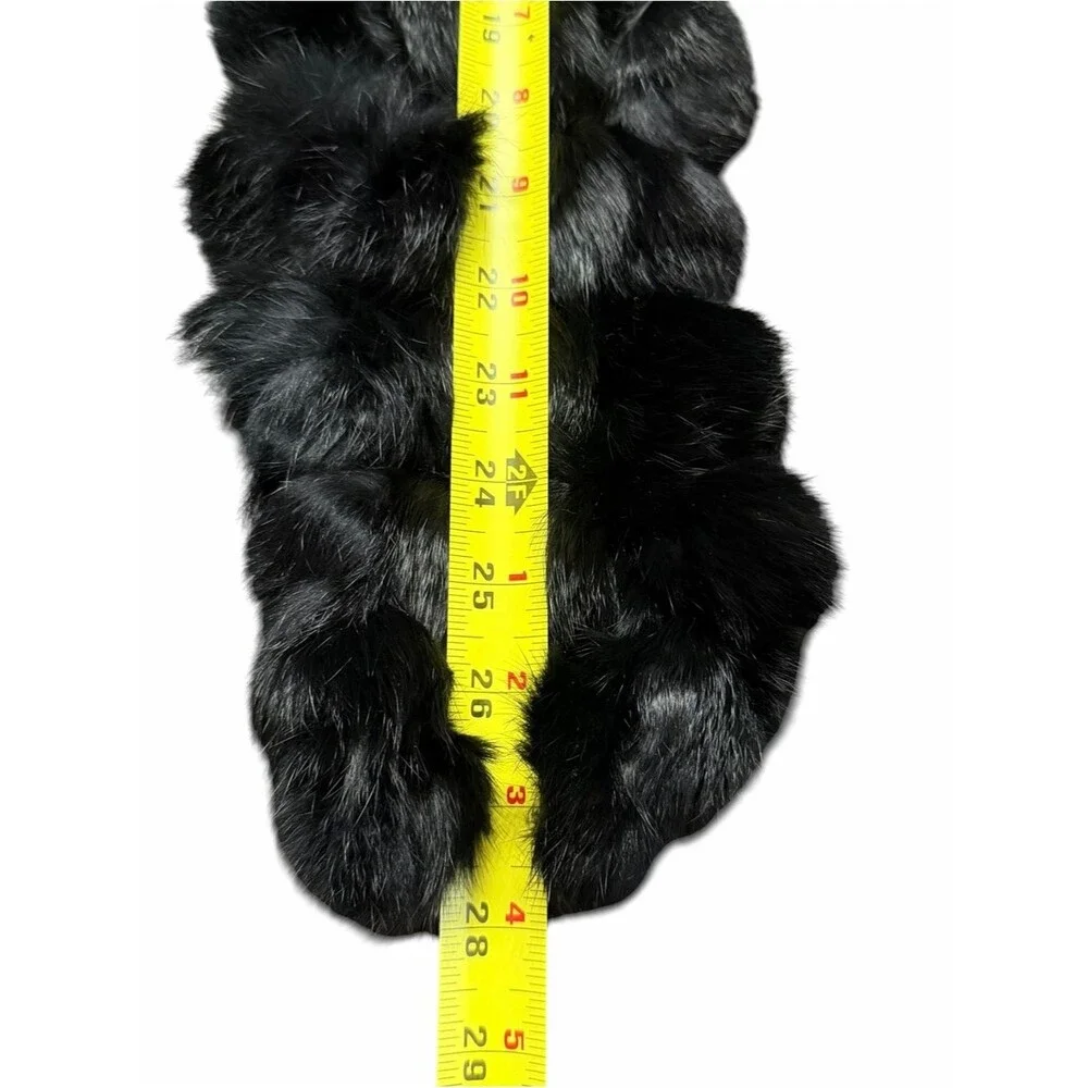 Womens Genuine Black Rex Rabbit Fur Pom Pom Scarf
